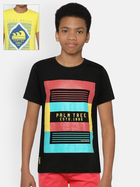 

Palm Tree Boys Pack of 2 Printed Round Neck T-shirts, Black