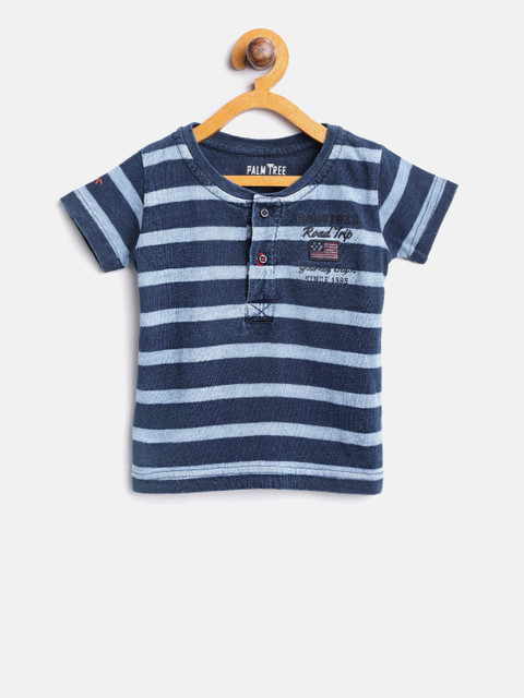 

Palm Tree Boys Blue Striped Henley Neck T-shirt