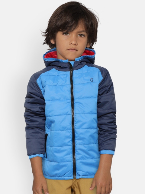 

Gini and Jony Boys Blue Solid Hooded Quilted Jacket