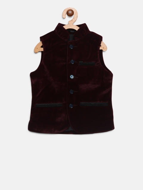 gini-and-jony-boys-burgundy-velvet-finish-regular-fit-smart-casual-nehru-jacket