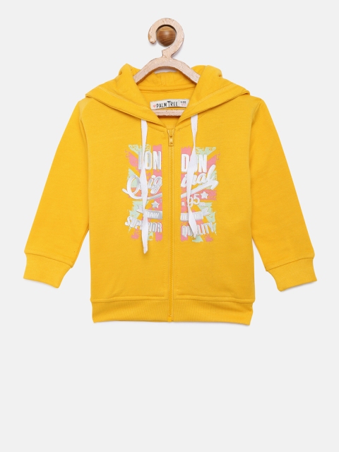 

Gini and Jony Girls Yellow Printed Open Front Jacket