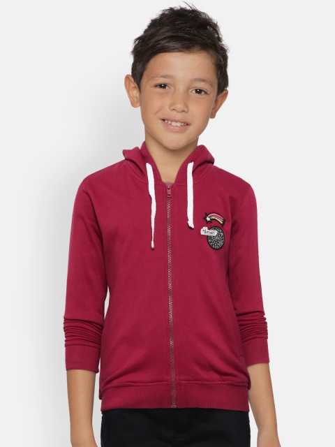 

Gini and Jony Palm Tree Girls Magenta Solid Hooded Sweatshirt with Printed Back