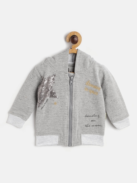 

Gini and Jony Girls Grey Melange Self Design Hooded Sweatshirt