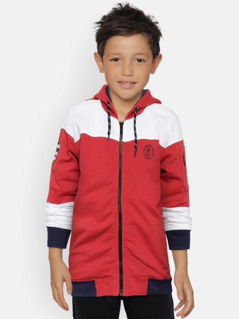 

Gini and Jony Boys Red & White Colourblocked Hooded Sweatshirt