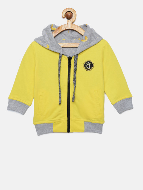 

Gini and Jony Boys Yellow & Grey Printed Reversible Hooded Sweatshirt