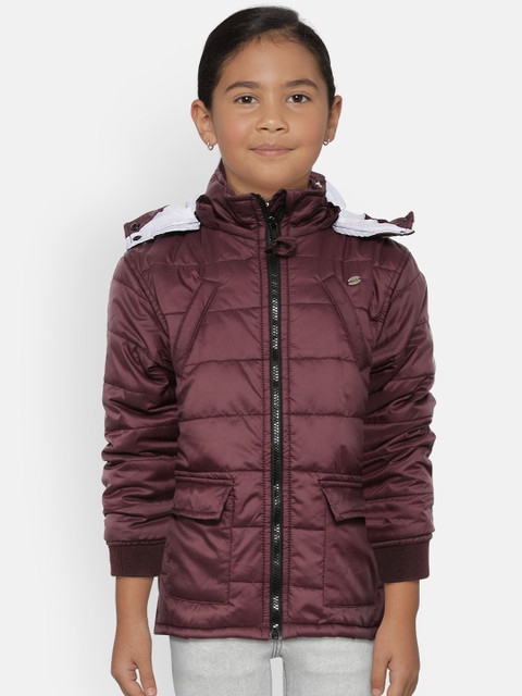 

Gini and Jony Palm Tree Girls Burgundy Solid Parka Jacket with Detachable Hood