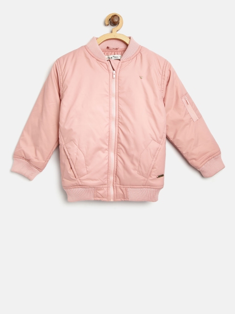 

Gini and Jony Palm Tree Girls Peach-Coloured Solid Bomber Jacket