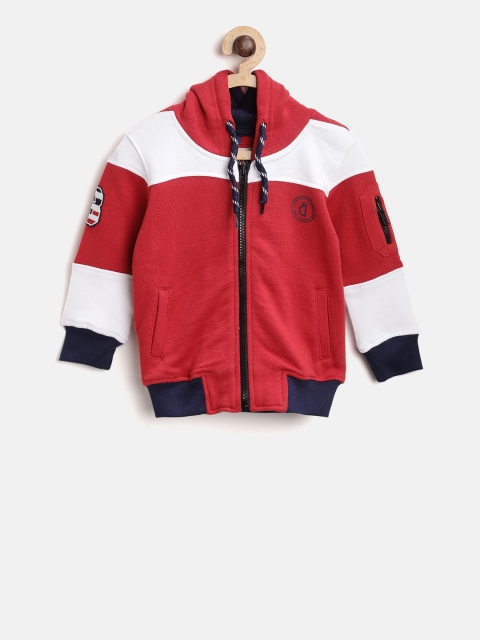 

Gini and Jony Boys Red & White Colourblocked Hooded Sweatshirt