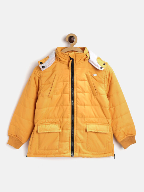 

Gini and Jony Palm Tree Girls Mustard Yellow Solid Parka Jacket with Detachable Hood