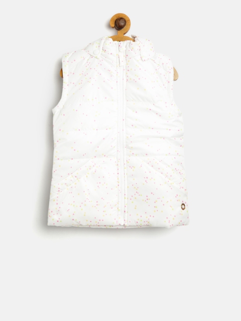 

Gini and Jony Girls White Printed Padded Sleeveless Jacket with Detachable Hood