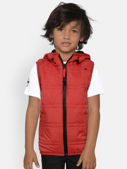 

Gini and Jony Boys Red Solid Hooded Padded Jacket