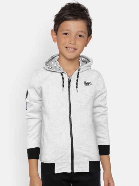 

Gini and Jony Boys Grey Melange Printed Back Hooded Sweatshirt