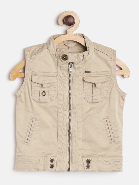 

Gini and Jony Boys Beige Solid Open Front Jacket