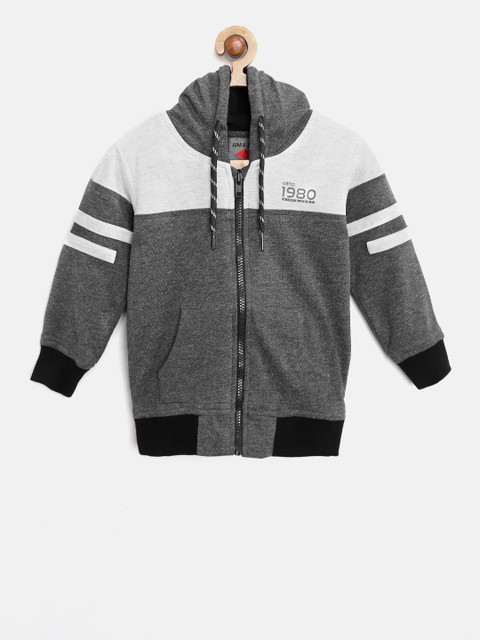 

Gini and Jony Boys Charcoal Grey Colourblocked Hooded Sweatshirt