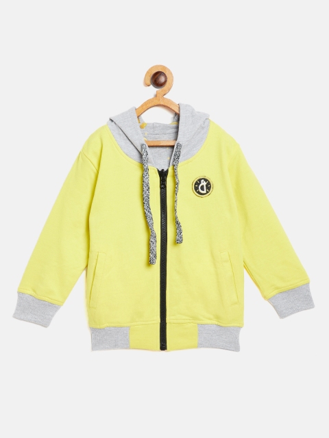 

Gini and Jony Boys Yellow & Grey Melange Solid Hooded Reversible Sweatshirt