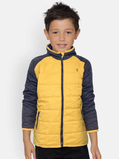 

Gini and Jony Boys Yellow & Navy Blue Solid Hooded Padded Jacket