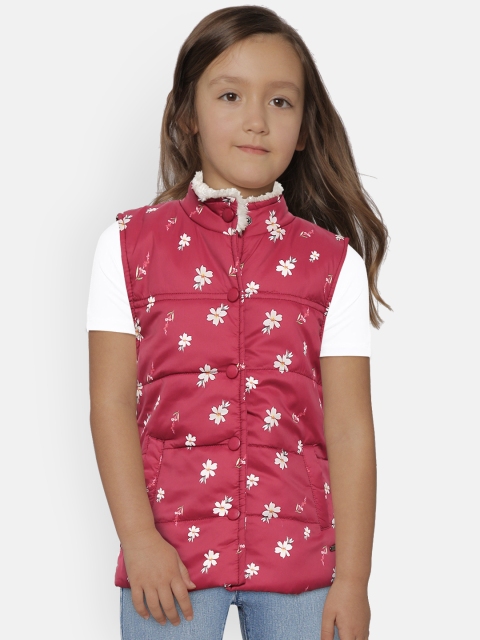 

Gini and Jony Palm Tree Girls Maroon & Off-White Printed Padded Jacket