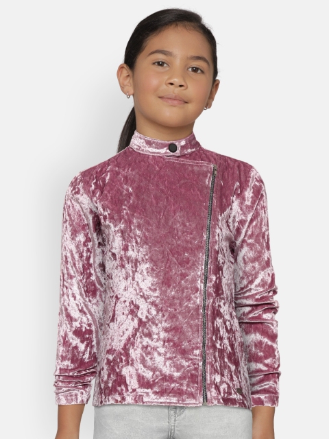 

Gini and Jony Palm Tree Girls Pink Velvet Finish Tailored Jacket