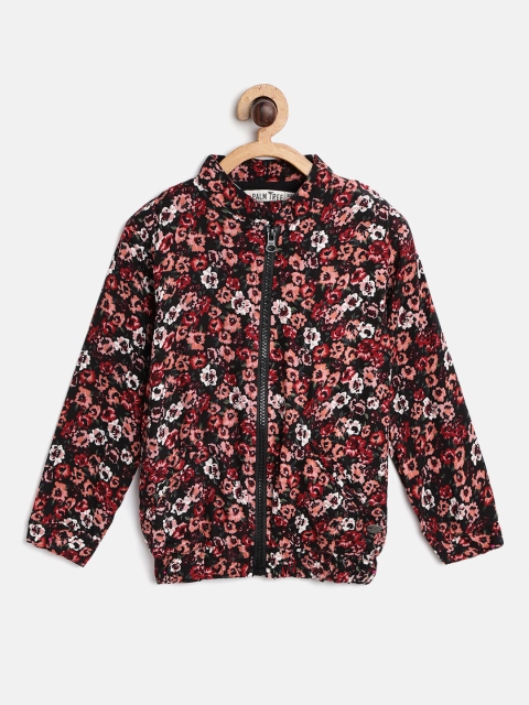 

Gini and Jony Palm Tree Girls Black & Peach-Coloured Floral Print Bomber
