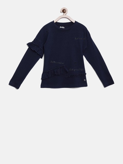 

Gini and Jony Girls Teal Blue Printed Top