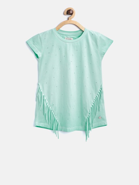 

Gini and Jony Girls Sea Green Embellished Top with Fringes