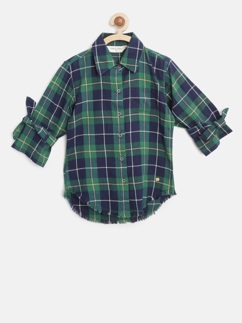 

Gini and Jony Girls Green & Navy Blue Regular Fit Checked Casual Shirt