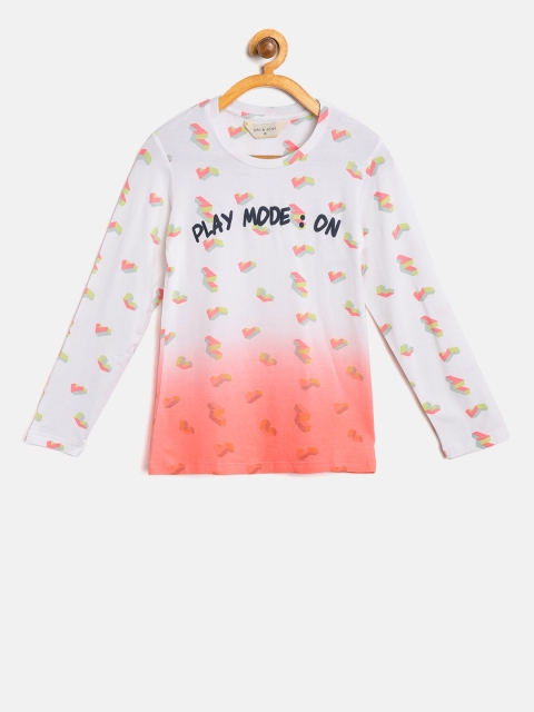 

Gini and Jony Girls Off-White & Orange Printed Top