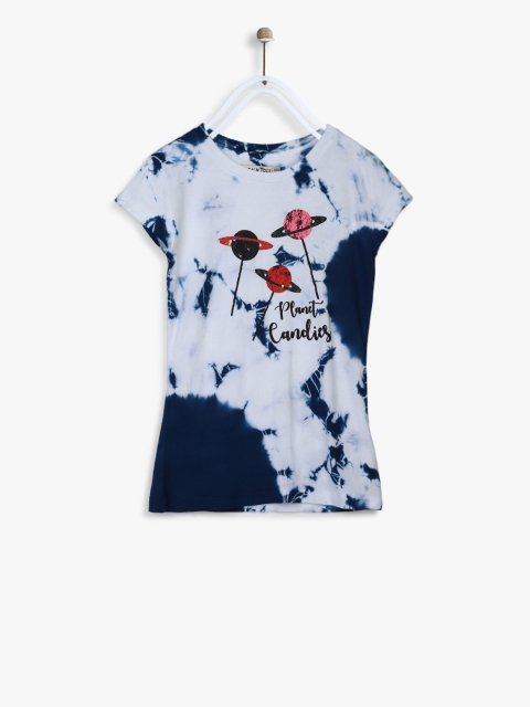 

Palm Tree Girls Off White & Navy Blue Tie & Dyed Top