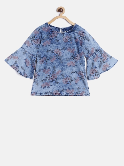 

Gini and Jony Girls Blue Printed Chambray A-Line Top