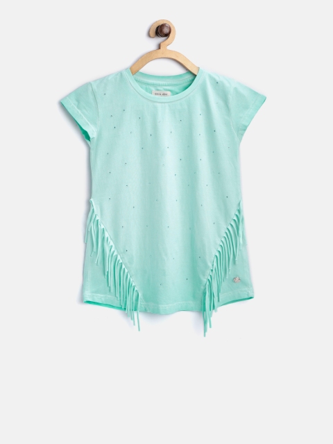 

Gini and Jony Girls Sea Green Embellished Top