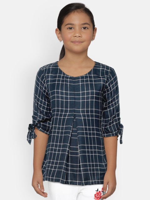 

Palm Tree Girls Navy Blue & White Checked A-Line Top