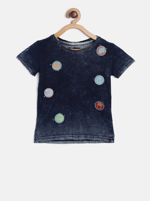 

Gini and Jony Boys Navy Blue Washed Round Neck T-shirt
