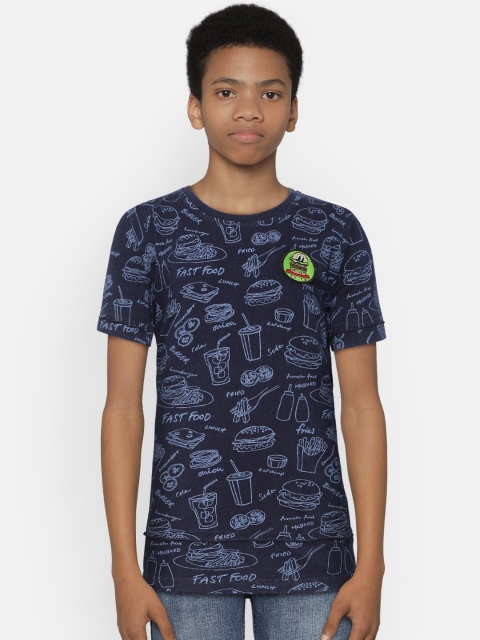 

Gini and Jony Boys Navy Blue Printed Round Neck T-shirt