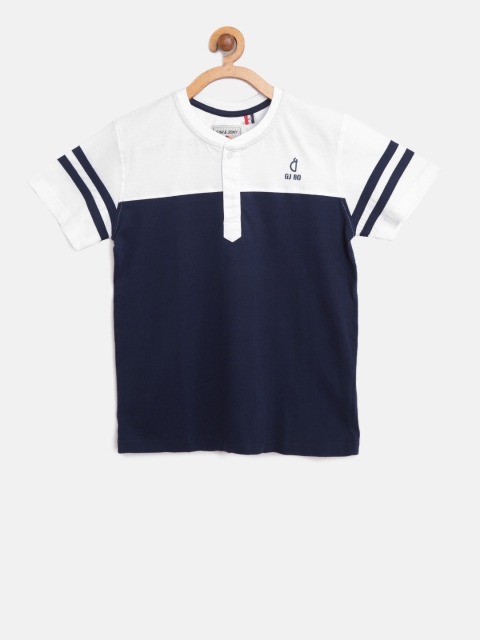 

Gini and Jony Boys Navy & White Colourblocked Henley Neck T-shirt, Navy blue