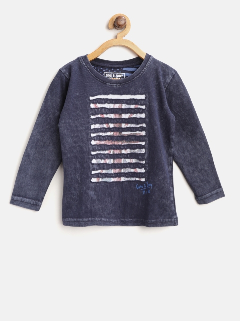 

Gini and Jony Boys Navy Self-Design Round Neck T-shirt, Navy blue