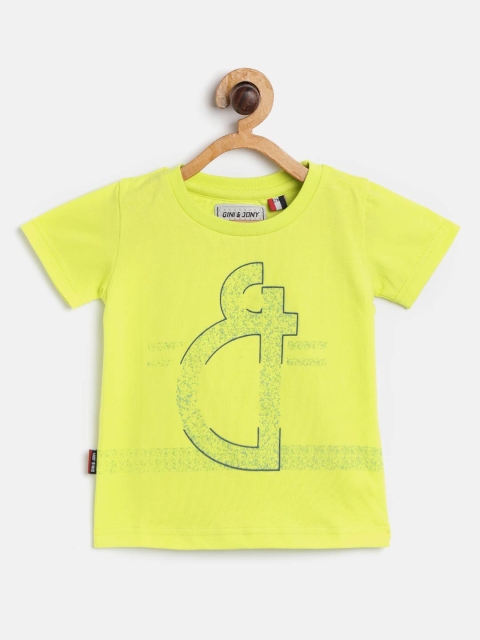

Gini and Jony Boys Lime Green Printed Round Neck T-shirt