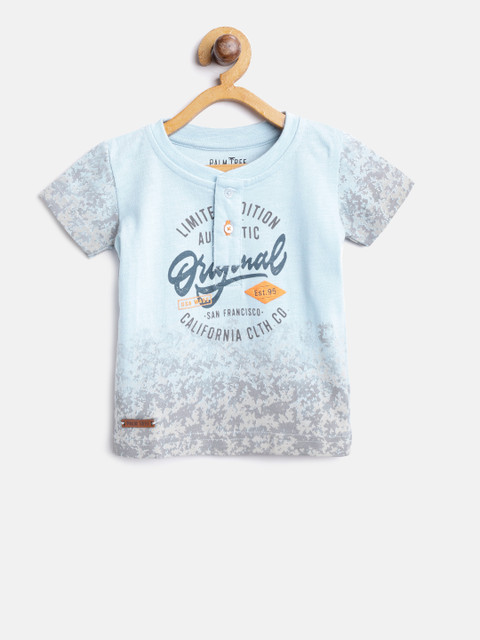 

Palm Tree Boys Blue & Grey Printed Henley Neck T-shirt