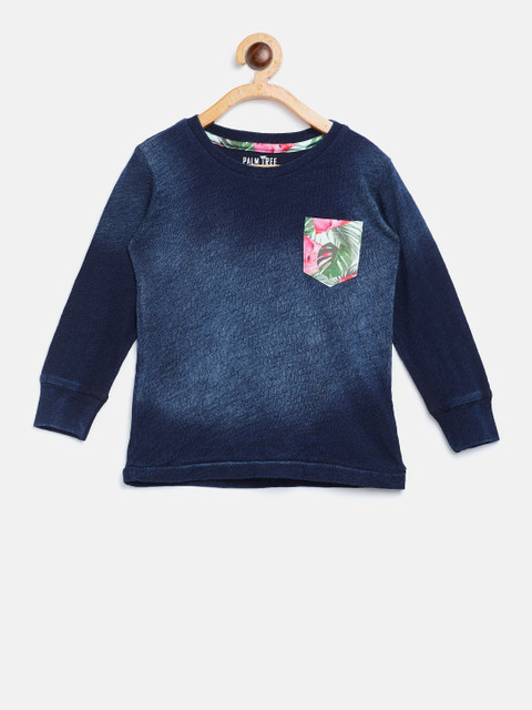

Palm Tree Boys Navy Blue Washed Round Neck T-shirt