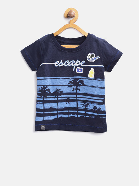 

Palm Tree Boys Navy Blue Printed Round Neck T-shirt