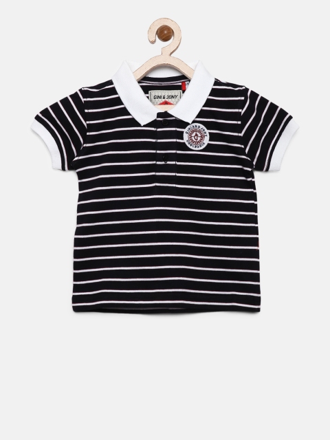 

Gini and Jony Boys Black & White Striped Polo Collar T-shirt