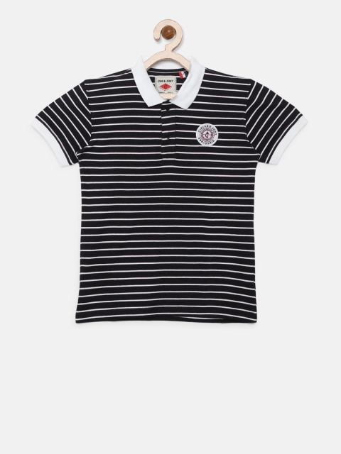 

Gini and Jony Boys Black & White Striped Polo Collar T-shirt