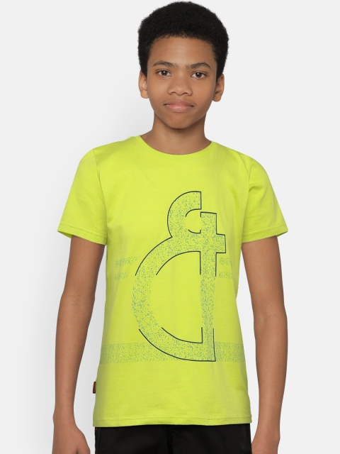 

Gini and Jony Boys Fluorescent Green Printed Round Neck T-shirt
