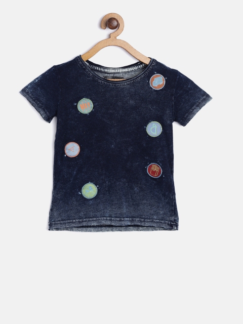 

Gini and Jony Boys Navy Blue Applique-Detail Round Neck T-shirt with Washed Detail