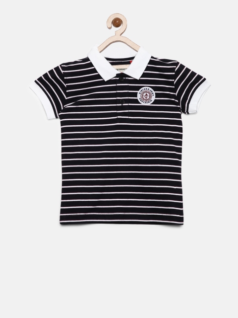 

Gini and Jony Boys Black & White Striped Polo Collar T-shirt