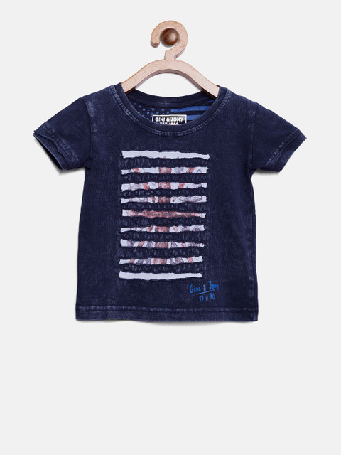 

Gini and Jony Boys Navy Blue Printed T-shirt