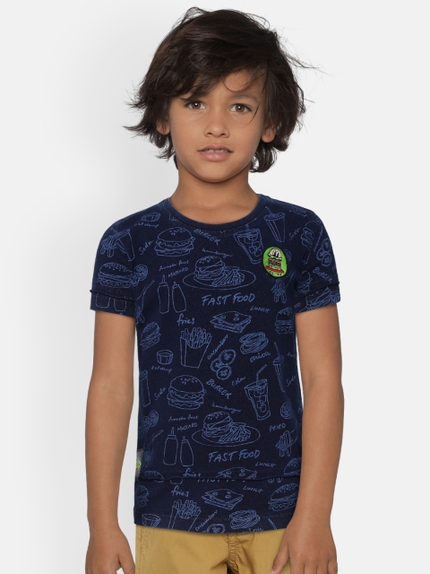 

Gini and Jony Boys Navy Blue Printed Round Neck T-shirt