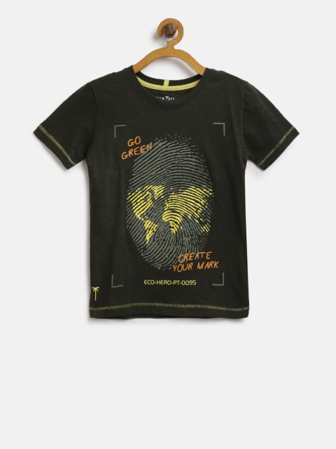 

Palm Tree Boys Olive Green Printed Round Neck T-shirt