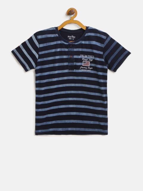 

Palm Tree Boys Navy Striped Henley Neck T-shirt, Navy blue