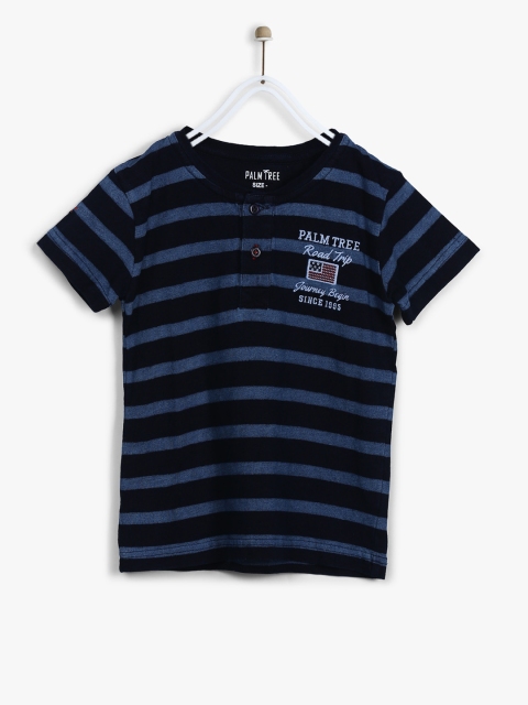 

Palm Tree Boys Navy Blue Striped Henley Neck T-shirt