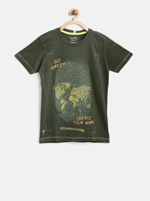 

Palm Tree Boys Olive Green Printed Round Neck T-shirt
